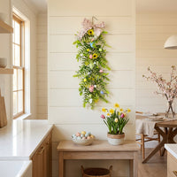 Easter Wreaths for Front Door, Easter Garland Hanging, Easter Egg Garland Colorful Easter Garland Lively Colors Mantlepiece Flower Vine for DIY Crafters, Homeowners, Mantelpiece, Fireplace Mantle, Doorway