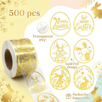 500 Sheets Gold Easter Stickers Foil Easter Ers Multiple Designs Easter Er Roll Sparkling Gold Foil Bunny Er, Happy Easter Stickers for Decorations Gifts Cards Crafts Bags Envelopes Wrapping
