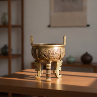 Incense Burner with Legs Brass Ding Bowl Dragon Relief Censer for Practitioners