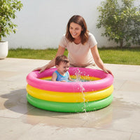 Colorful Rainbow Inflatable Pool Multicolor Round Inflatable Pool Summer Fun Rainbow Play Hub Sturdy for Backyard