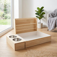 Triple-function Hay Rack and Wooden Hay Feeder with Litter Pan, Stainless Steel Food Bowl for Chinchilla, Flat Base Hay Rack Design