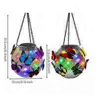2 Pieces Multicolor Solar Lantern with Butterflies Outdoor Butterfly Solar Lantern Waterproof Light Decorative for Garden, Patio, Yard, Lawn