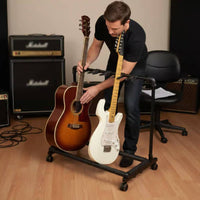 On Wheels Rolling Guitar Rack Locking Casters Multiple Guitar Stand Space Saving Musical Instrument Accessory Foldable for Musicians