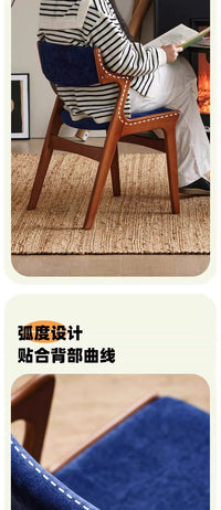 中古日式樱桃实木餐椅家用单人扶手靠背软包办公书椅卧室梳化妆凳 胡桃色架+柑橘橙