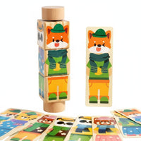 Early Education Rotating Block Learning Toy Cognitive Development Creature Rotating Game Hand-Eye Coordination Wooden Mix and Match Blocks for Toddlers, Preschoolers, Babies