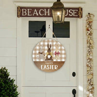 Easter Bunny Door Sign Ready to Hang Happy Easter Welcome Sign Sturdy Wood Bunny Front Door Hanger for Families, Teachers, Entryway, Porch, Fireplace