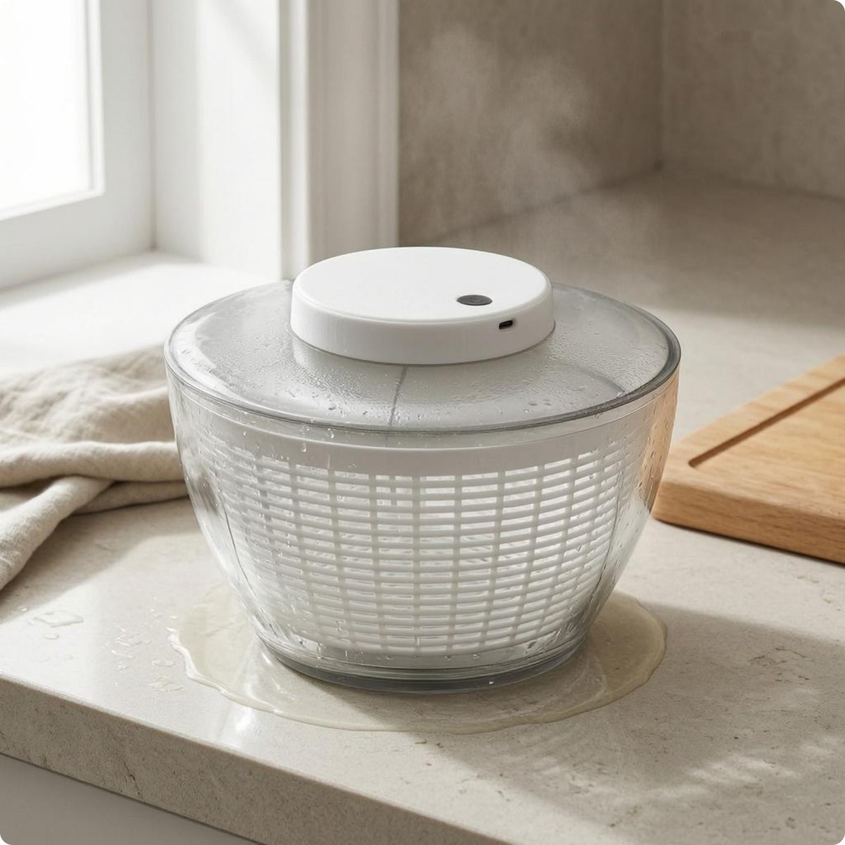 Transparent Bowl Electric Salad Dryer Perforated Basket Electric Vegetable Dryer Charging Port Food Prep Tool White Lid