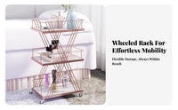 Cosmetics Studio Rolling Cart With Locking Wheels 3-Tier Rolling Cart Mobile Storage Organizer Versatile for Hair Stylists, Spa
