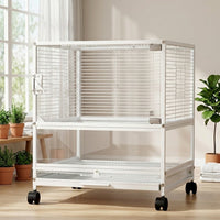 Stackable Bird Cage with Wheels, 2-Tier Metal Large Parrot Cage, Easy to Clean Panoramic Transparent Habitat for Universal Bird Species, 2 Doors