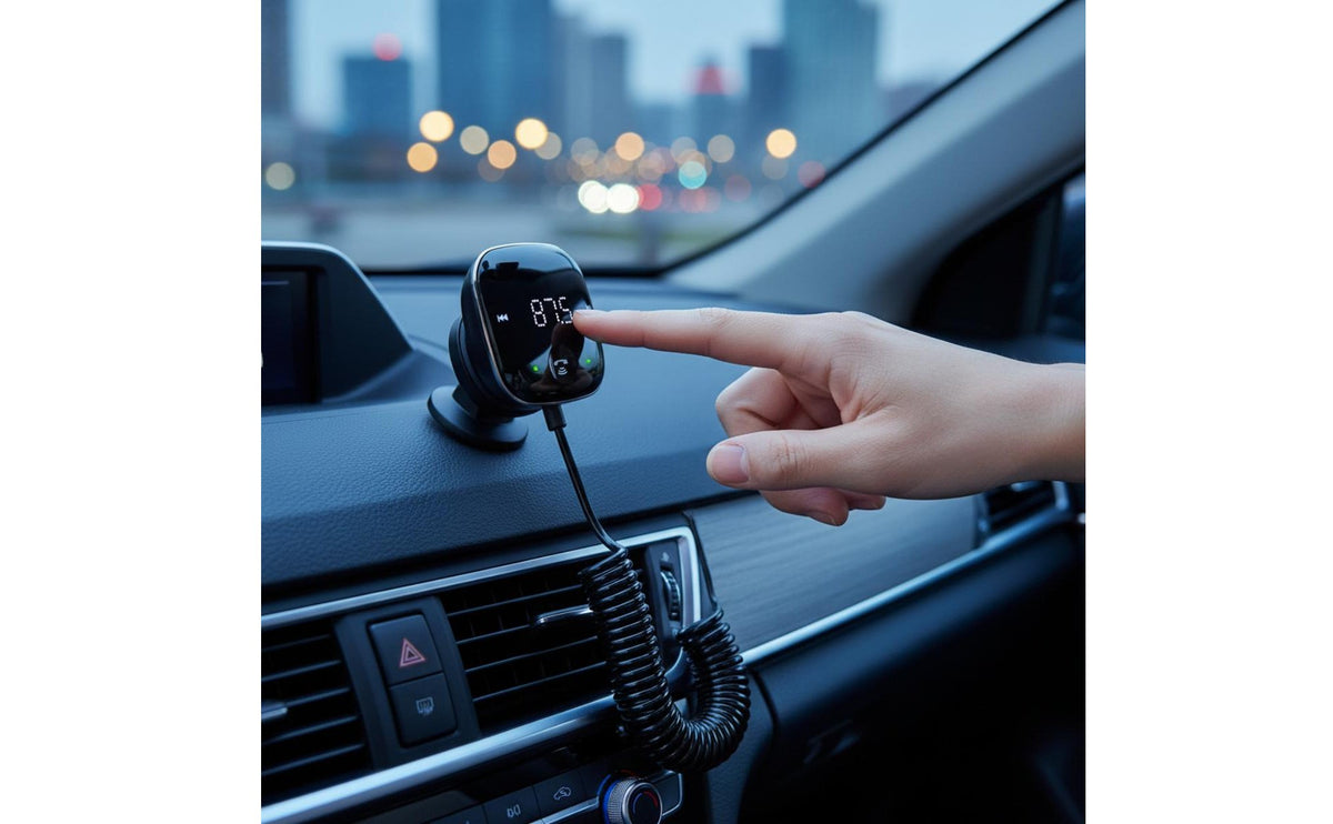 Car Bluetooth Radio Broadcaster Twin Device Connection Bluetooth Radio Broadcaster 12V Power Outlet Lighter MP3 Player Shutdown