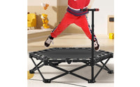 Anti-Slip Feet Adjustable Handlebar Mini Trampoline Silent Bouncing Foldable Exercise Trampoline with Handle 450 Lbs Weight Capacity Portable Jumping Bouncer with Stability Bar Easy Assembly for Children