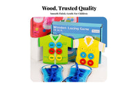 Fine Movement Skills Development Wooden Lacing Game Educational 4 in 1 Lacing Board Set Hand-Eye Coordination for Preschoolers, Kids