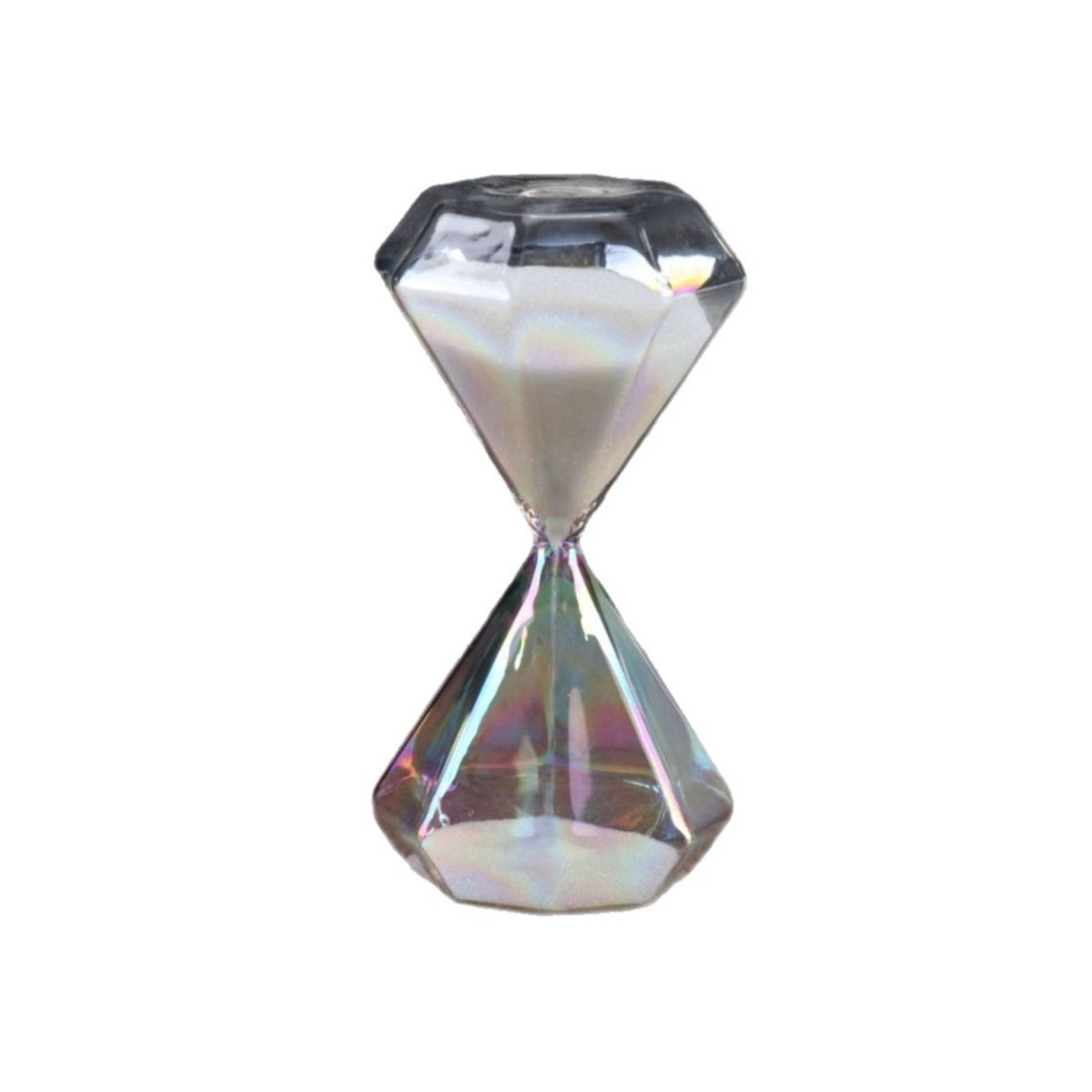 Glass Hourglass Iridescent Faceted Sand Timer Decorative for Office, Minimalists