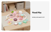 Imaginative Role Play Afternoon Tea Playset Solid Wood Wooden Tea Party Set Educational Wooden Cake Toy Set Realistic Design for Preschoolers, Toddlers, Kindergarten, Playhouse, Playroom