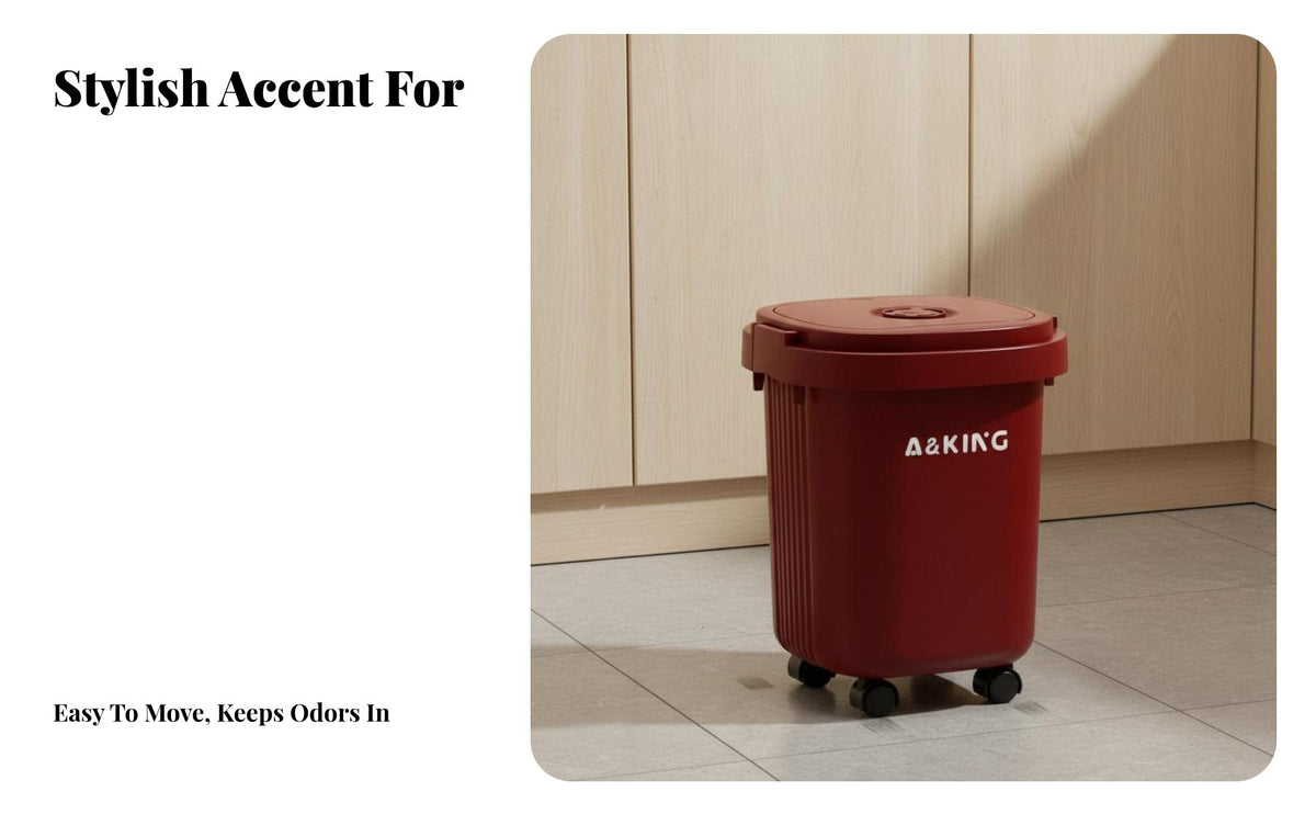 Wheeled Trash Can with Lid Stylish Design Lidded Rolling Waste Bin Rolling Garbage Bin Long-Lasting Material for Kitchen