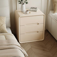 Integrated Handles Modern 2-Drawer Nightstand Scratch Resistant Tech Cloth Cream Design Bedside Cabinet Bedroom Furniture