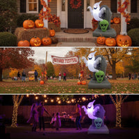 Lighted Inflatable Tombstone with Ghost Outdoor Inflatable Ghost with Tombstone Spooky Inflatable Halloween Decoration Scary for Lawn