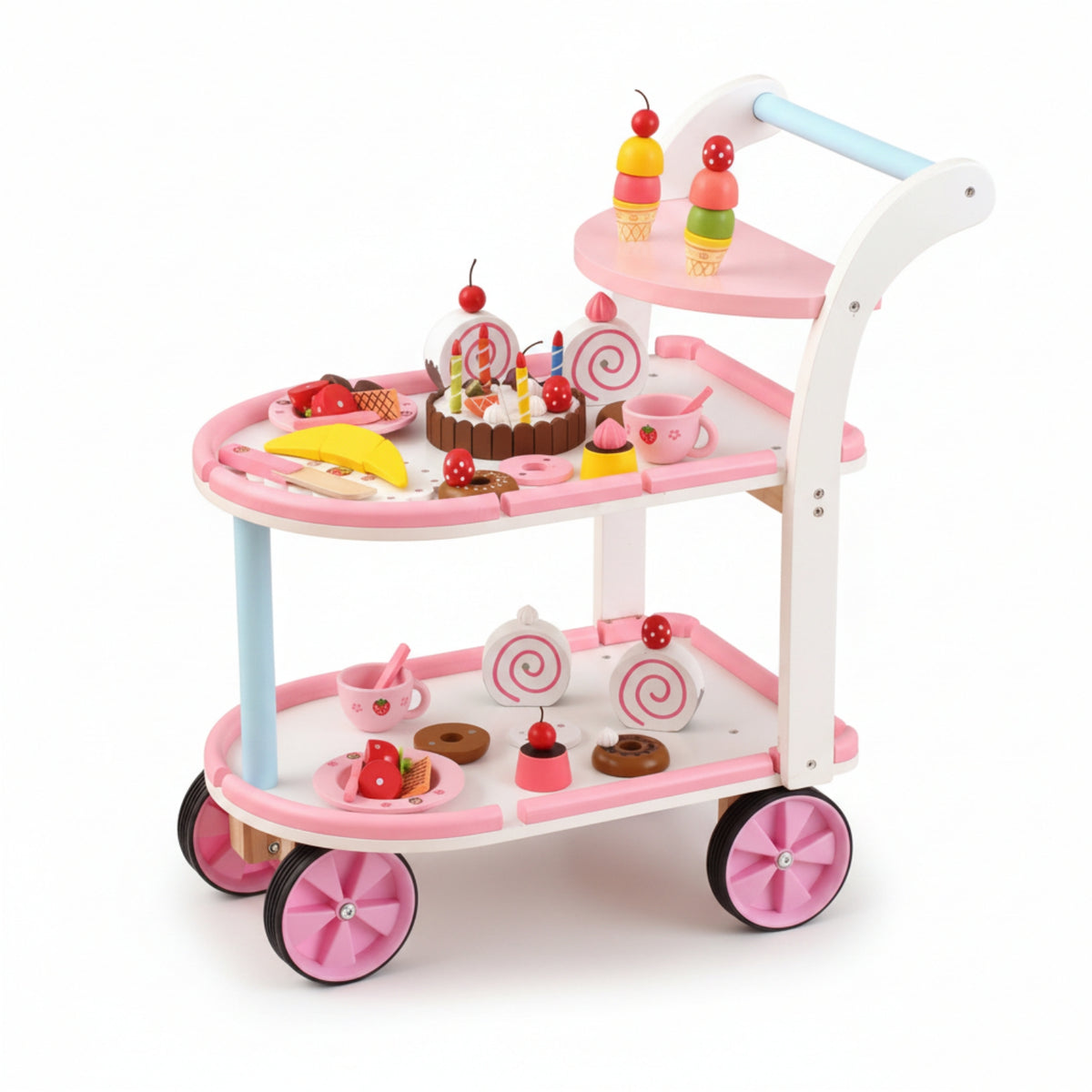 Curved Handle Pretend Dessert Cart Storage Plaything Dessert Cart