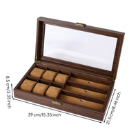 Watch and Glasses Box Wood-Grain Glass Lid Watch Box Scratch Protection