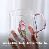 Heat Resistant Glass Blossom Teapot Safe Material 3D Flower Glass Kettle Elegant Design for Women, Adults, Kitchen, Living Room, Parties