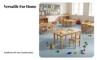 Multi-Functional Kindergarten Table and Chairs Child-Friendly Design Solid Wood Kids Activity Table Set Rounded Corners Wooden Study Desk and Chair Set Stable Structure for Preschoolers, Toddlers, Parents, Preschool, Daycare Center, Playroom