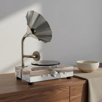 Transparent Gramophone Statue Compact Size Crystal Display Piece Artisanal Appearance Phonograph Ornament for Living Room, Entryway
