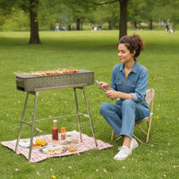 Freestanding Elevated Charcoal Grill Heavy-Duty Rectangular Barbecue Grill Compact Portable for Home Cooks, Campers, Backyard, Patio, Garden, Camping