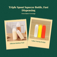 Plastic Squeeze Bottle 3-Hole Condiment Dispenser Wide Mouth