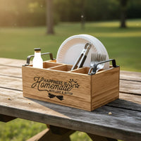 Wooden Utensil Holder Compartmented Rustic Flatware Storage Box Portable