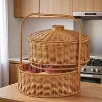 Handwoven Large Round Tote with Handles Spacious Handled Market Tote Multi-Purpose Woven Basket adaptable for Worshippers, Families, Homeowners, Religious Ceremonies, Home Decor, Fruit Markets, Shopping