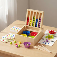 Child-Centered Color Sorting Game Concentration Training Bead Clipping Toy Set Multiple Ways to Play Wooden Bead Sorting Box for Youngsters, Kids