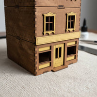 Natural Wood 1:72 Scale European Row House Model Decorative Town Shop Building Model Creative Hobby DIY Wooden Building Kit Paintable Surface for Hobbyists, Wargamers, Teenagers, Home Decoration, Dioramas, Tabletop Gaming