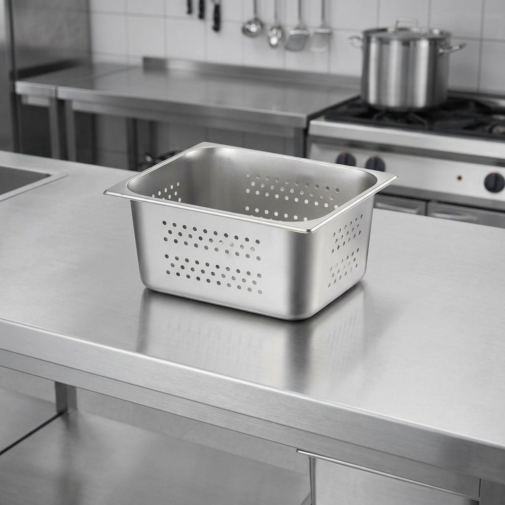 Perforated Pan with Lid, Stainless Steel Rectangular Buffet Pan and Food Pan, Drainage Pan for Commercial Kitchen Use and Restaurant Supply