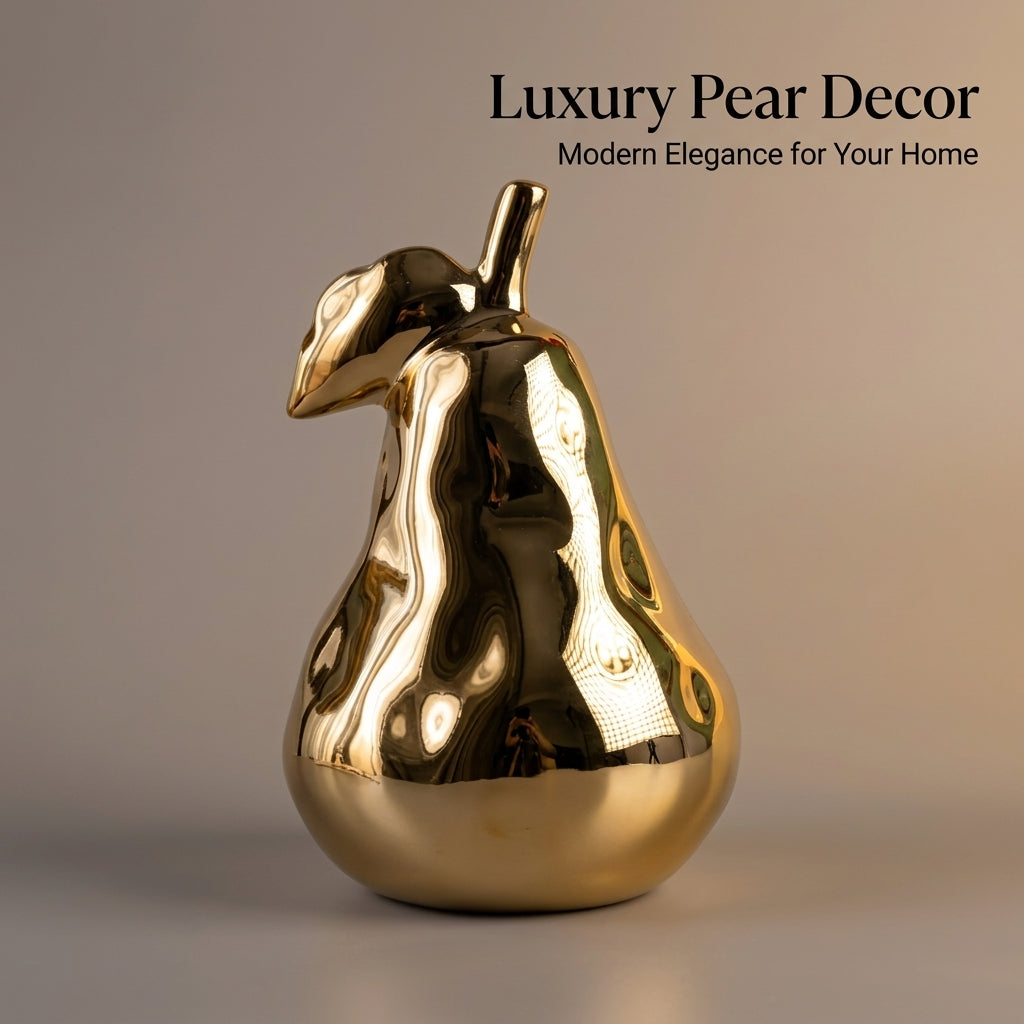 Home Decoration Ceramic Pear Figurine with Glossy Lustrous Finish for Living Room Decor, Modern Porcelain Ornament Statue, Decorative Piece