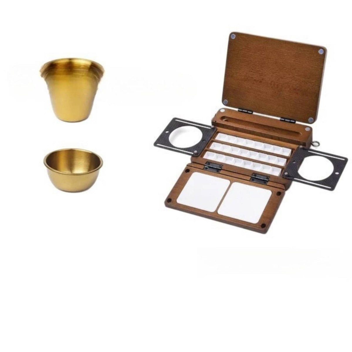 Fold-out Wooden Palette Case Portable Watercolor Palette with Cups Compact Art Supply Sturdy for Artists, Painters