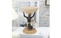 Woven-Look Basket Tray Figurine Gold-Toned Hand-Painted Resin Figurine Tabletop Home Decor Round Base