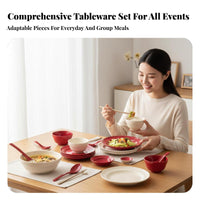 Red Ceramic Dinnerware Set, Modern Tableware, Bowl and Plate Set, Adult Use, Gift Option