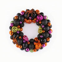 Halloween Ball Wreath Black Bead Wreath with Arachnids Metal-Effect Door Hanging for Mantel