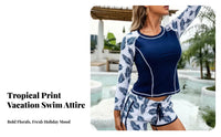 Long Sleeve Sun Shirt Two-Piece Sun Protection Aquatic Suit Printed Surfing Suit Quick-Drying Long Sleeve Aquatic Top and Shorts
