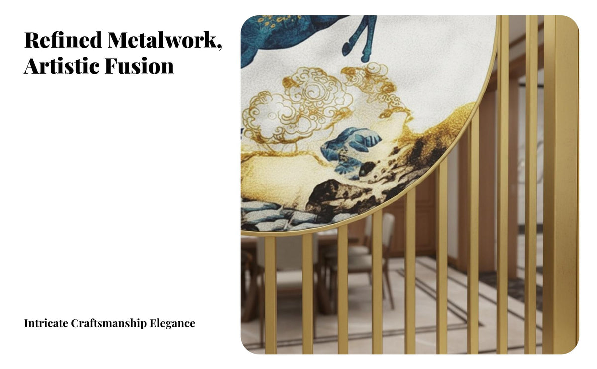 Chinese Design Metal Screen Sturdy Construction Wrought Iron Partition Panel High-Temperature Baked Finish Hollow-out Privacy Screen for Homeowners