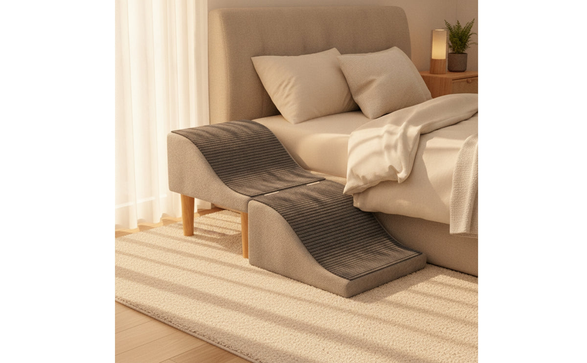 Anti-Slip Foldable Pet Ramp Upholstered Wave Pet Ramp Furniture-Style Low-Lying for Small Dogs, Injured Pets, Sofa, Bedside