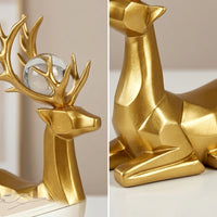 Faceted Deer Statues with Glass Balls Lustrous Geometric Deer Sculptures Tabletop Sculpture Golden for Living Room, Entryway, Tv Cabinet, Office