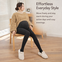Maternity Leggings with Fleece Lined Warmth for Autumn Winter, Adjustable Waist Over Bump Tights with Belly Support Panel