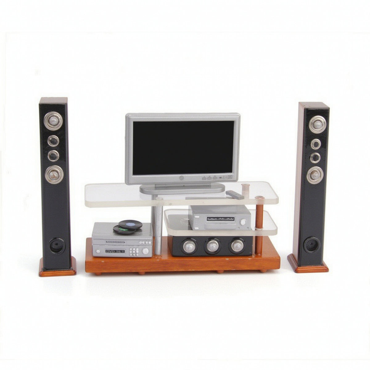 Modern Miniature Home Theater Contemporary Dollhouse TV Stand with Speakers Compact Miniature Television Set True-to-Life for Hobbyists