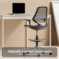Lumbar Support Rolling Drafting Chair Adjustable Height Ergonomic High-Back Mesh Chair With Foot Ring Office Furniture 360° Swivel for Students, Architects, Artists, Study Room, Studio, Reception Area