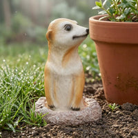 Natural Finish Meerkat Resin Figurine Painted Face Meerkat Garden Statue Outdoor Resin Creature Figurine Weather-Resistant for Flowerpot