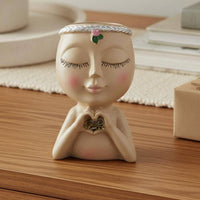 Girl Figurine Pen Holder Multi-Functional Head Planter Pot Decorative Cute Face Flower Pot for Girls, Office, Desk