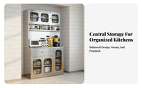 Stainless Steel Kitchen Cabinet Multi-Functional Microwave Oven Stand Cabinet Large Capacity Tall Kitchen Storage for Families, Dining Room