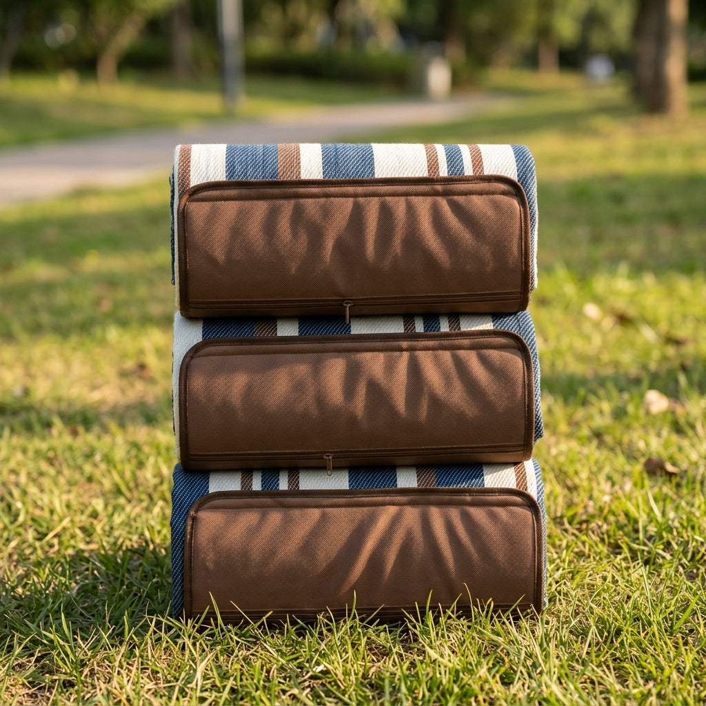 Picnic Blanket and Waterproof Mat for Family Picnic, Striped Acrylic Camping Mat with Carry Handle, Portable Camping Blanket for Beach, 1 Pack