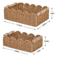 Handwoven Paper Rope Storage Basket Braided Scalloped Basket Multi-Functional Handmade for Shelves